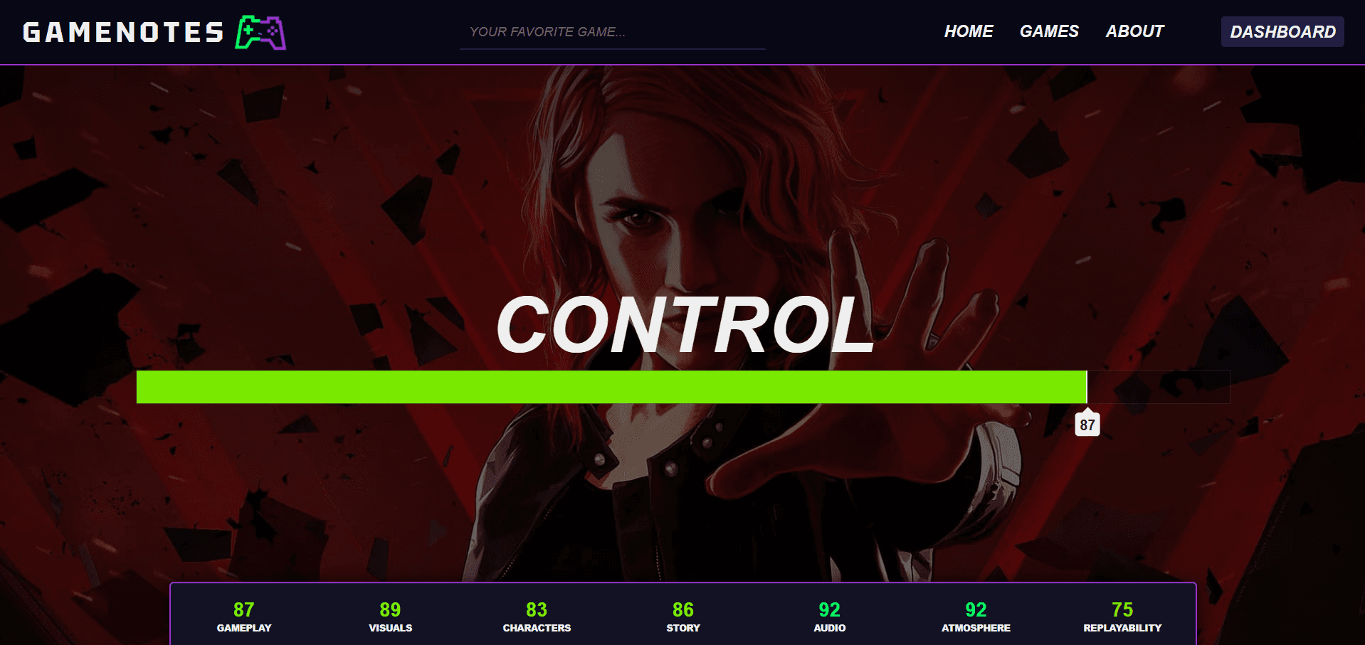 Game detail page top view